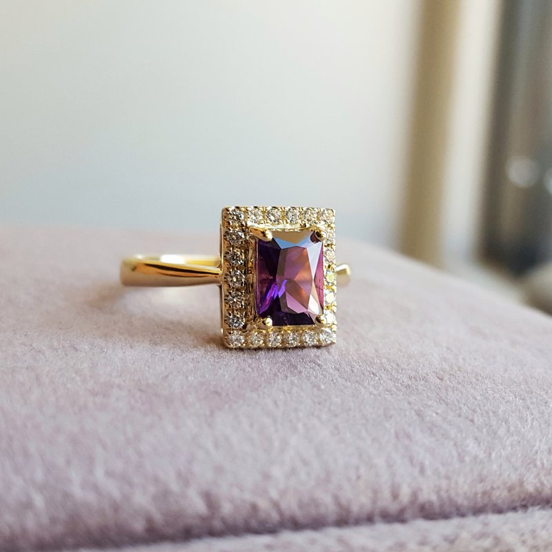  Arizona Amethyst Gold Jewelry Radiant Halo Ring 363511