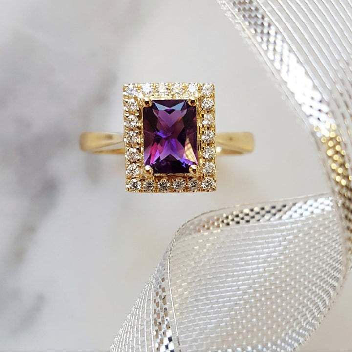 Amethyst Radiant Halo Ring