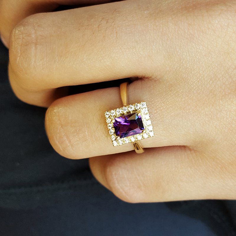 Amethyst Radiant Halo Ring