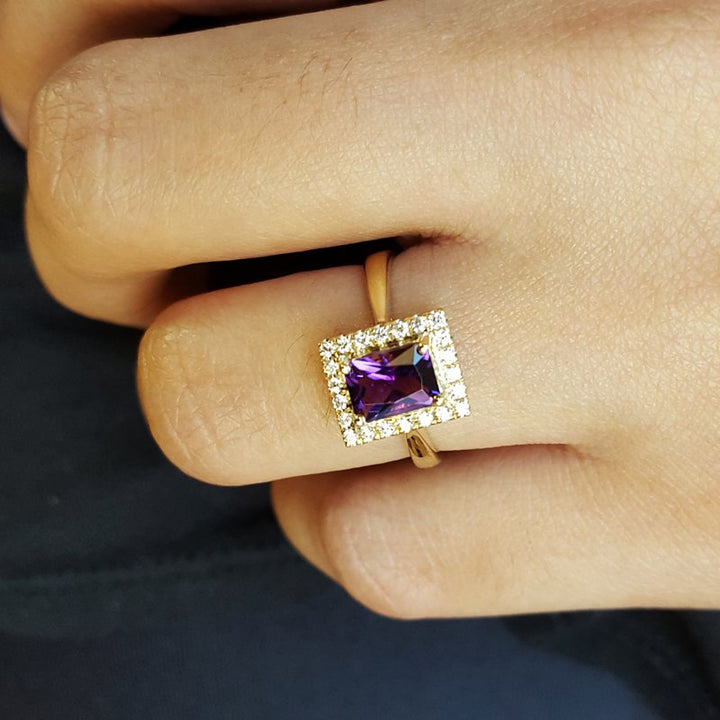 Amethyst Radiant Halo Ring