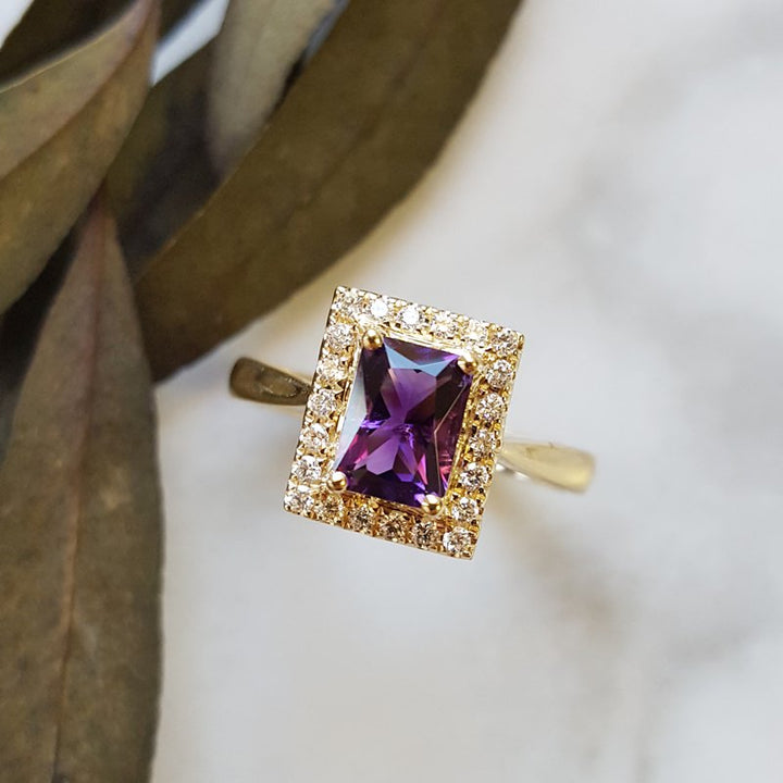 Amethyst Radiant Halo Ring