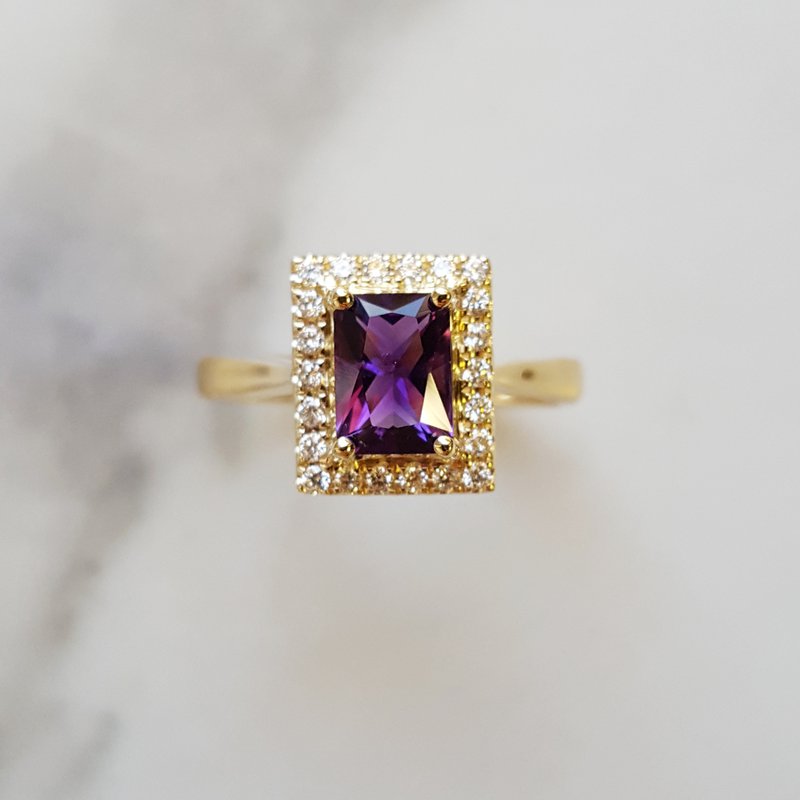 Amethyst Radiant Halo Ring