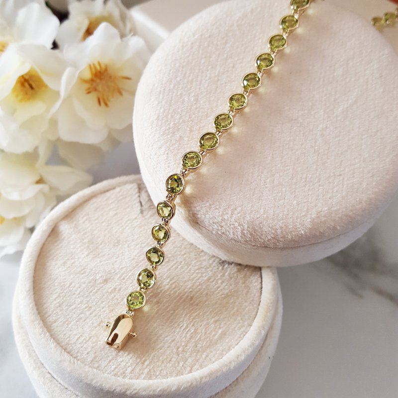Arizona Peridot Gold Jewelry Round Peridot Bezel Set Bracelet  190293