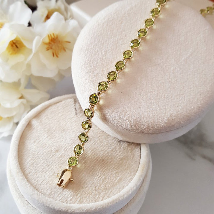 Arizona Peridot Gold Jewelry Round Peridot Bezel Set Bracelet  190293