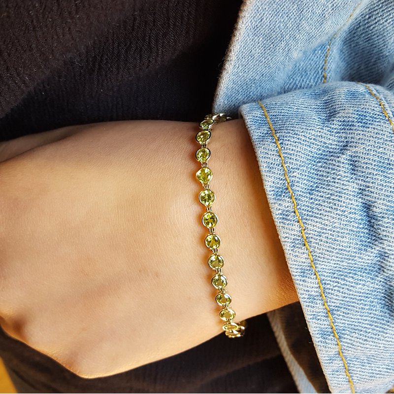 14k Arizona Peridot Gold Jewelry Round Peridot Bezel Set Bracelet