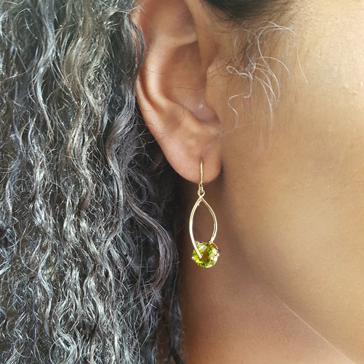 Arizona Peridot Gold Jewelry Peridot Checkerboard Cut Dangle Earrings