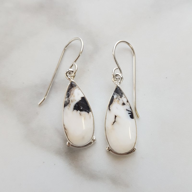 Arizona Turquoise and Inlaid Jewelry White Buffalo Turquoise Teardrop Earrings