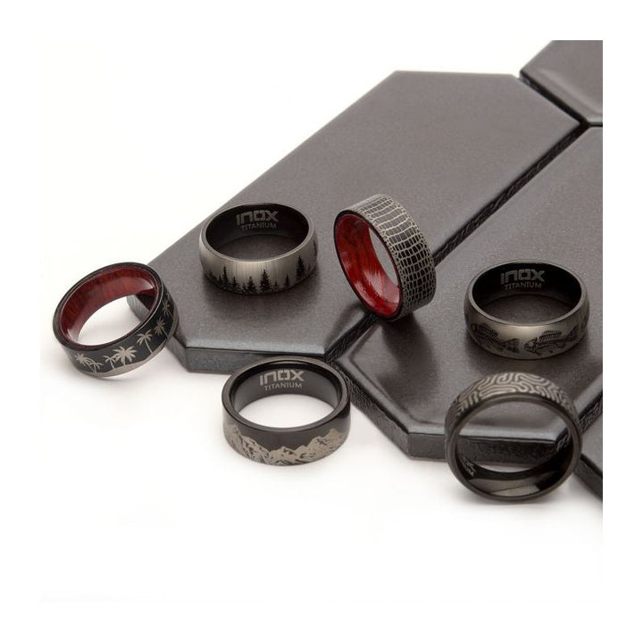 INOX Jewelry Evergreen Forest Treeline Design Black IP Titanium Comfort Fit Ring
