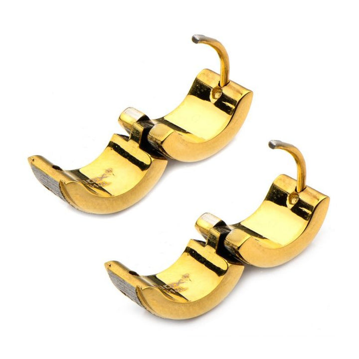 INOX Jewelry Plated Gold Greek Key Huggies Earrings