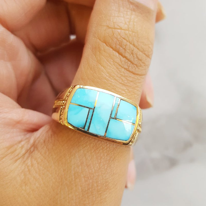 Arizona Turquoise and Inlaid Jewelry Sleeping Beauty Turquoise Mens Ring