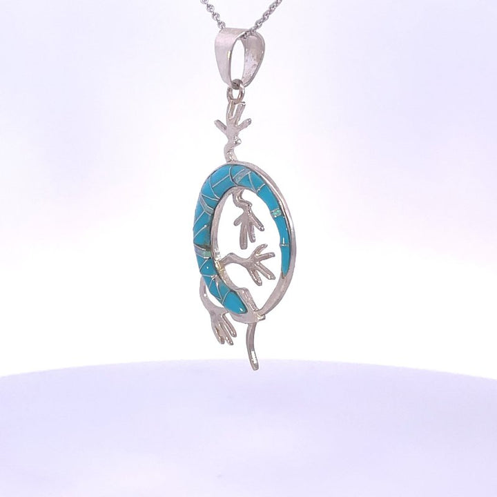Arizona Turquoise and Inlaid Jewelry Circle Gecko Pendant
