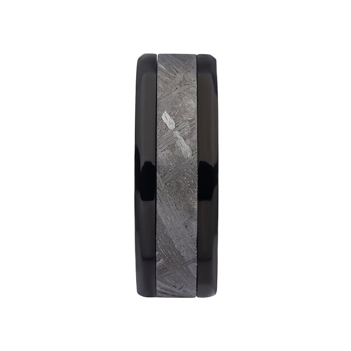 INOX Jewelry Meteorite Inlay Black IP Ring