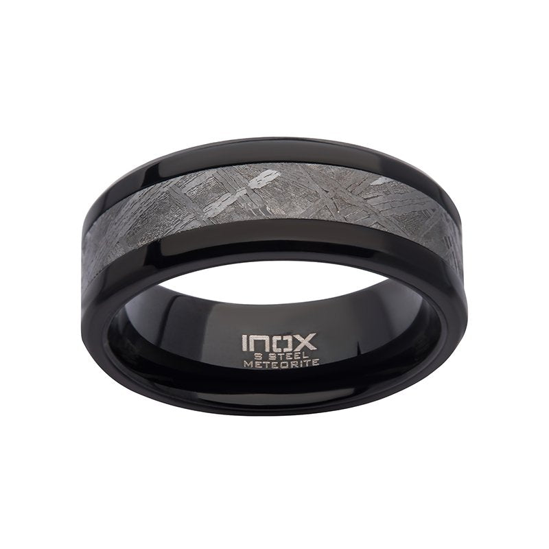 INOX Jewelry Meteorite Inlay Black IP Ring