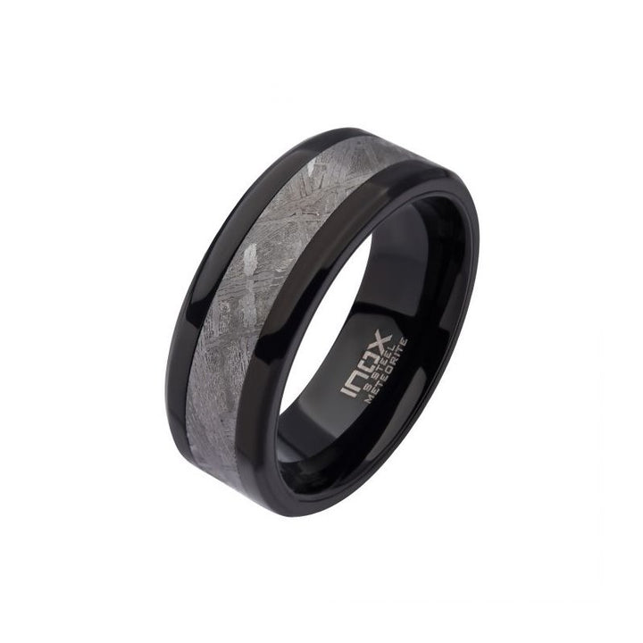 INOX Jewelry Meteorite Inlay Black IP Ring