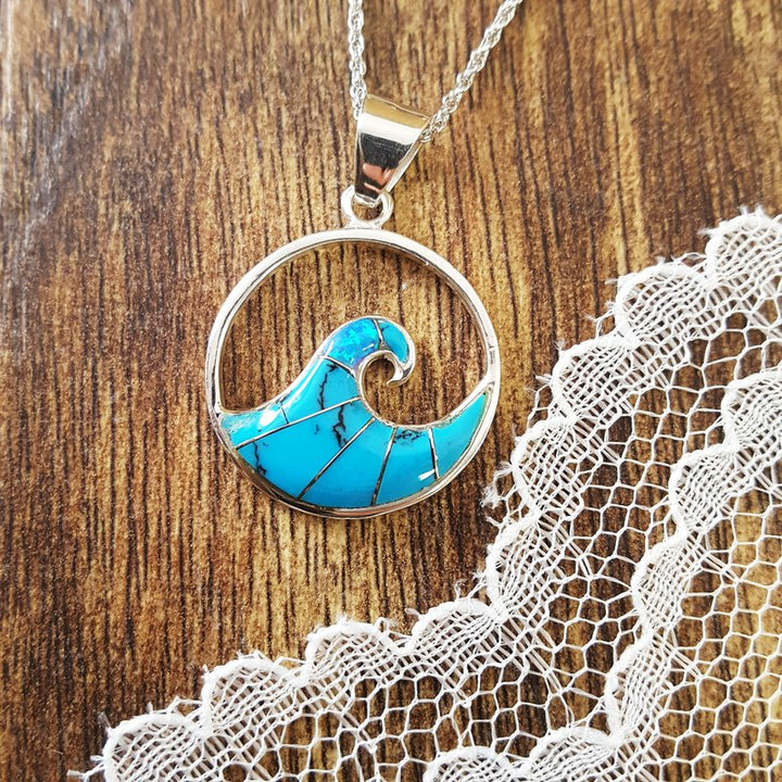 Arizona Turquoise and Inlaid Jewelry Ocean Wave Pendant 2411674