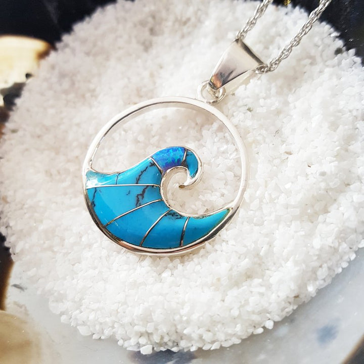 Arizona Turquoise and Inlaid Jewelry Ocean Wave Pendant