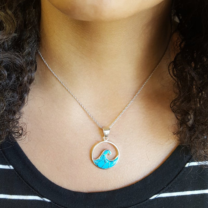 Arizona Turquoise and Inlaid Jewelry Ocean Wave Pendant