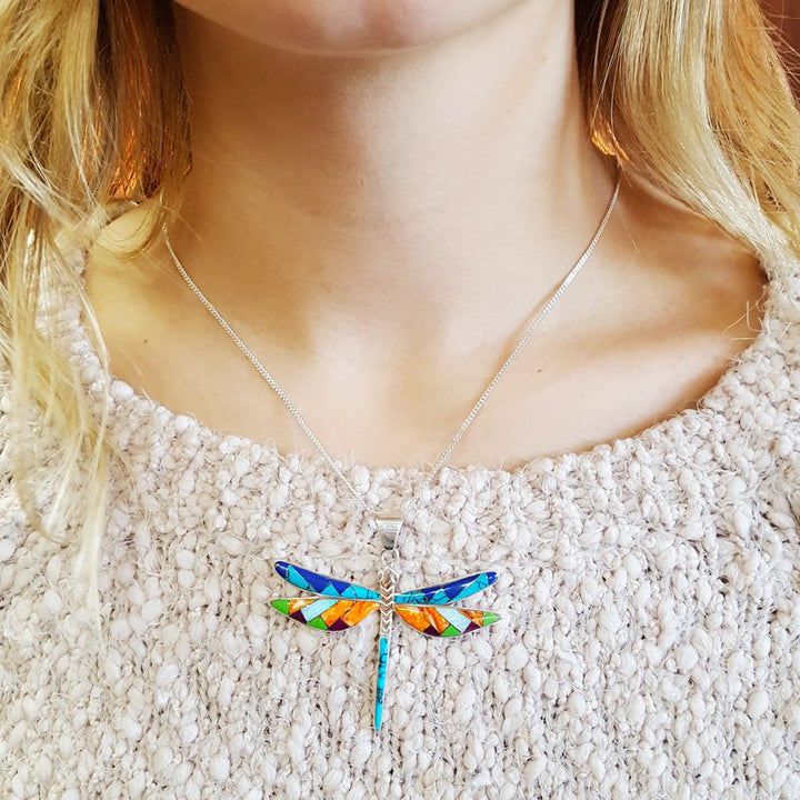 Arizona Turquoise and Inlaid Jewelry Arizona Turquoise and Inlay Dragonfly Pendant