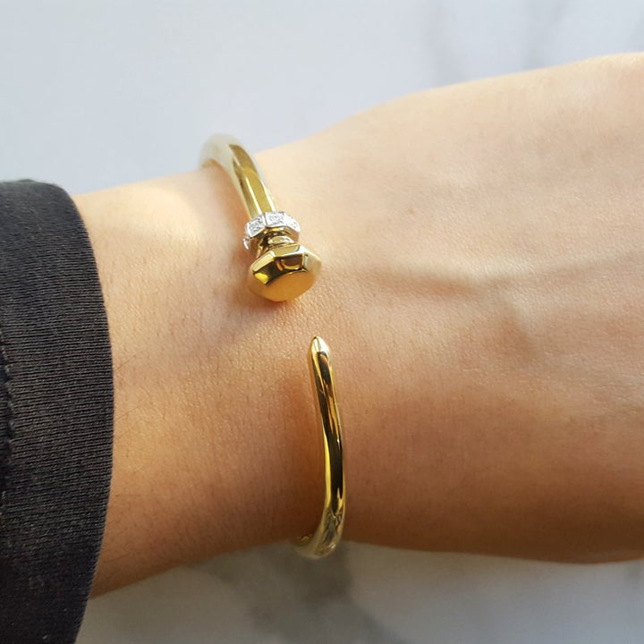 Sami Fine Jewelry "Nail" Design Hinged Cuff Bangle Bracelet