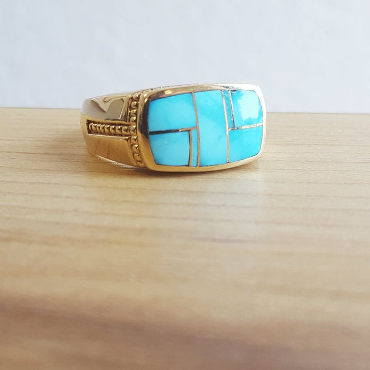Arizona Turquoise and Inlaid Jewelry Sleeping Beauty Turquoise Mens Ring