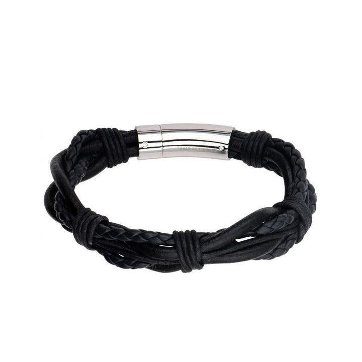 INOX Jewelry Multi Black Leather Bracelet with Steel Clasp BRLT648K