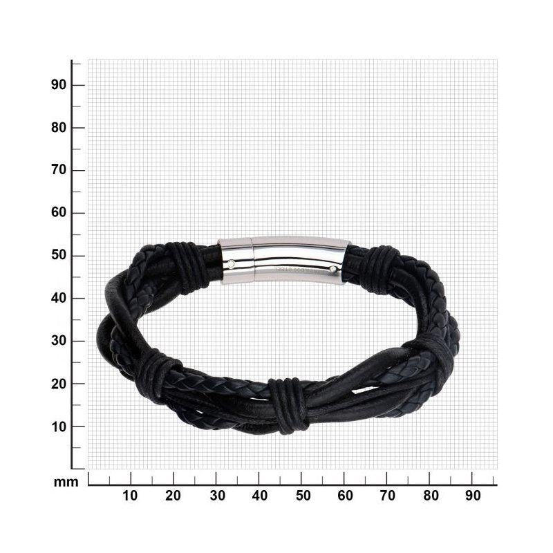 INOX Jewelry Multi Black Leather Bracelet with Steel Clasp