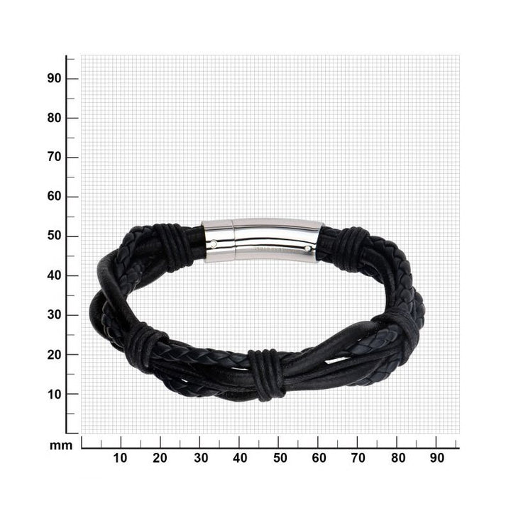 INOX Jewelry Multi Black Leather Bracelet with Steel Clasp