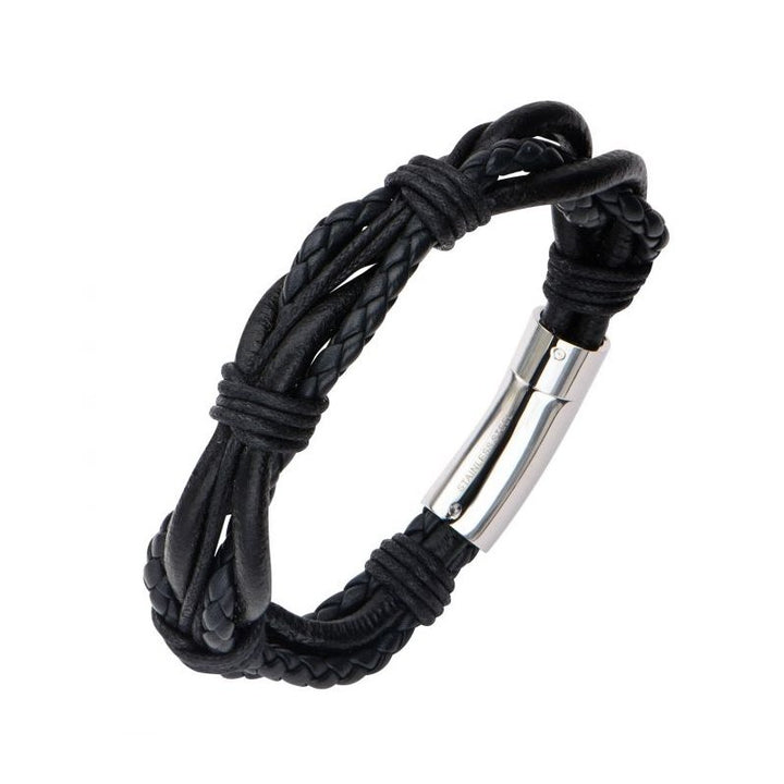 INOX Jewelry Multi Black Leather Bracelet with Steel Clasp