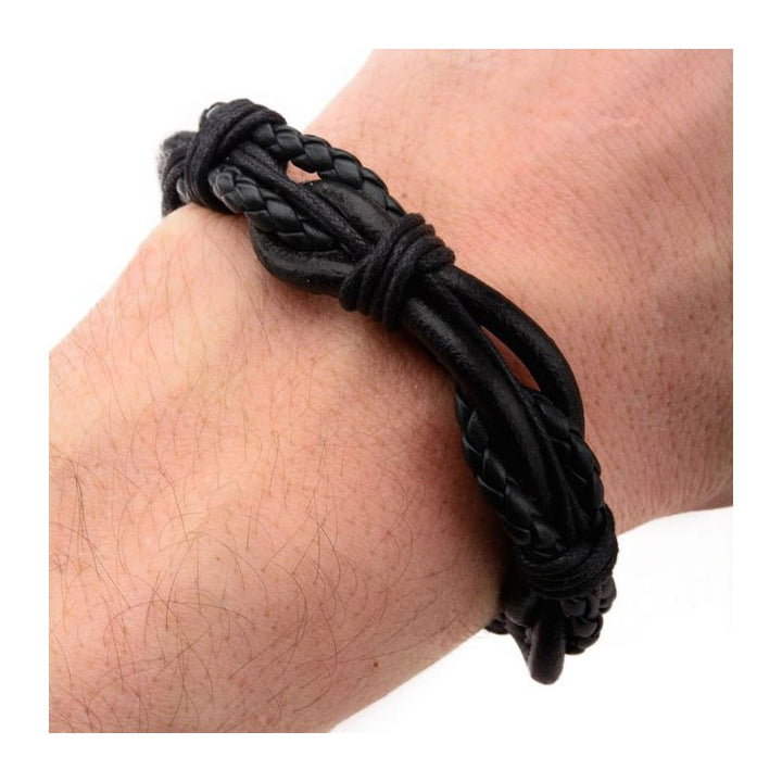 INOX Jewelry Multi Black Leather Bracelet with Steel Clasp