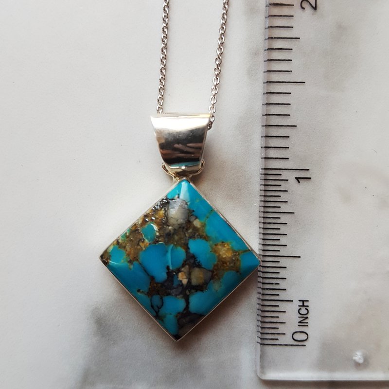 Arizona Turquoise and Inlaid Jewelry Geometrically Inlaid Kingman Vintage Pendant