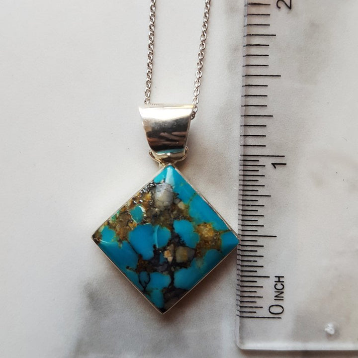 Arizona Turquoise and Inlaid Jewelry Geometrically Inlaid Kingman Vintage Pendant