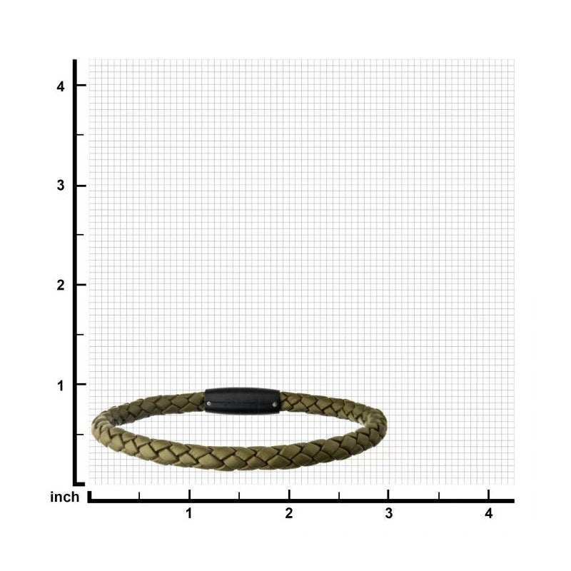 INOX Jewelry Green Leather with Push in Plug Clasp Bracelet