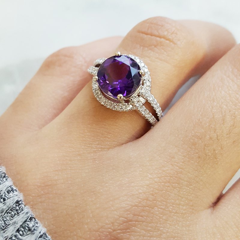  Arizona Amethyst Gold Jewelry Amethyst Halo Style Split Shank Ring 363422