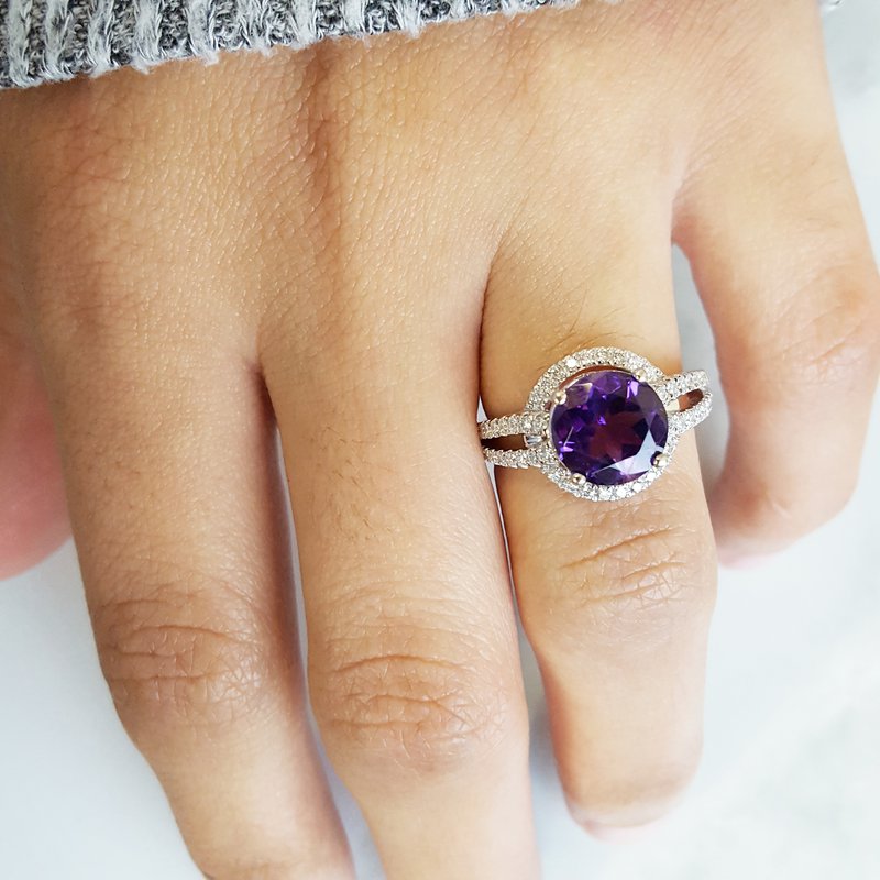 Arizona Amethyst Gold Jewelry Amethyst Halo Style Split Shank Ring
