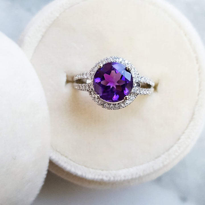 Arizona Amethyst Gold Jewelry Amethyst Halo Style Split Shank Ring