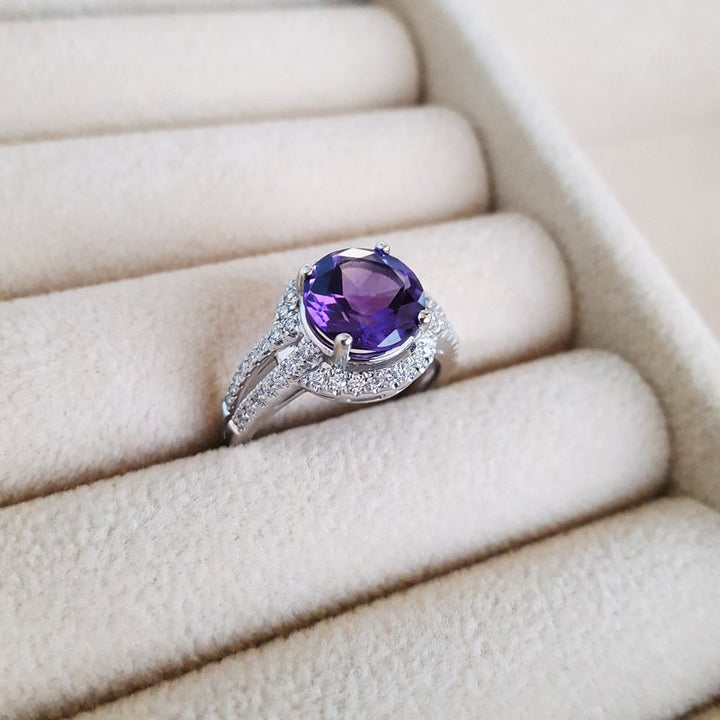 Arizona Amethyst Gold Jewelry Amethyst Halo Style Split Shank Ring