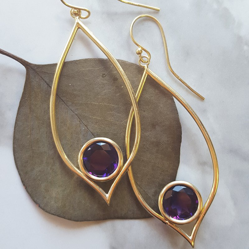 Arizona Amethyst Gold Jewelry Ballpoint Amethyst Drop Earrings
