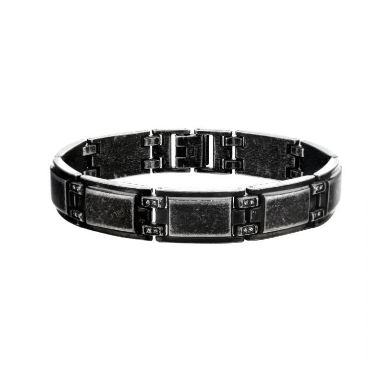 INOX Jewelry Antique Metal Bracelet with CZ Accented Hinges BRLT018