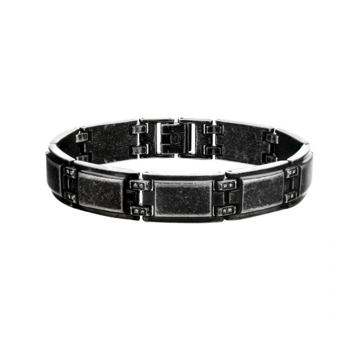 INOX Jewelry Antique Metal Bracelet with CZ Accented Hinges BRLT018