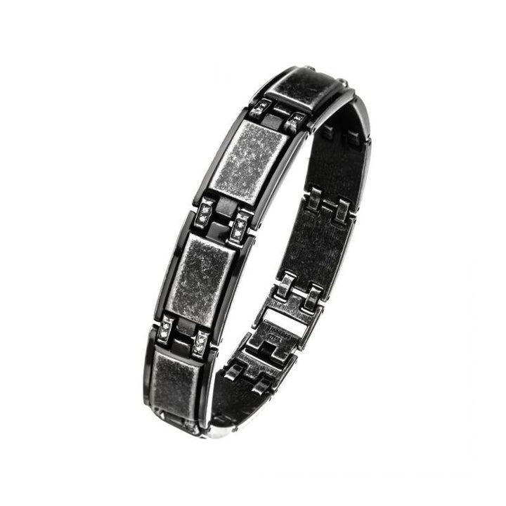 INOX Jewelry Antique Metal Bracelet with CZ Accented Hinges