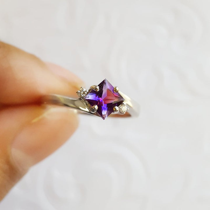 Arizona Amethyst Silver Jewelry Amethyst Princess Cut Offset Ring