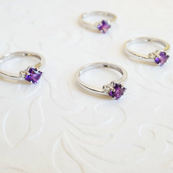 Arizona Amethyst Silver Jewelry Amethyst Princess Cut Offset Ring