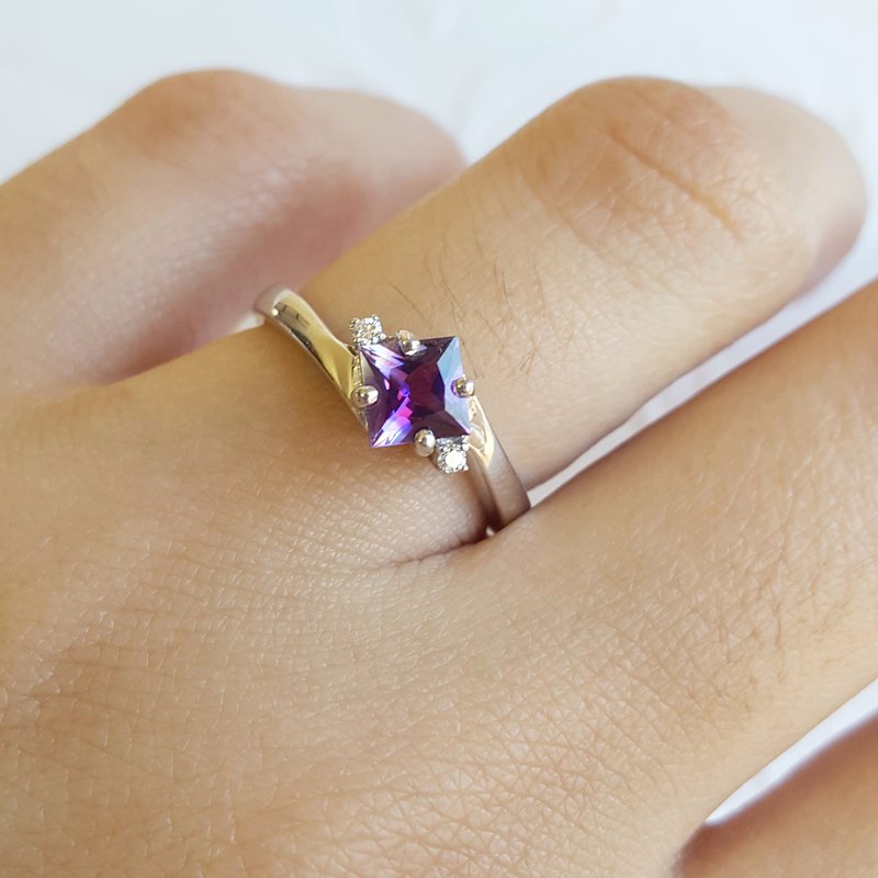 Arizona Amethyst Silver Jewelry Amethyst Princess Cut Offset Ring