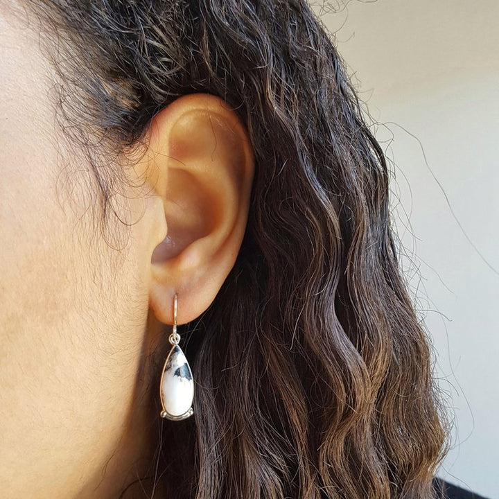 Arizona Turquoise and Inlaid Jewelry White Buffalo Turquoise Teardrop Earrings