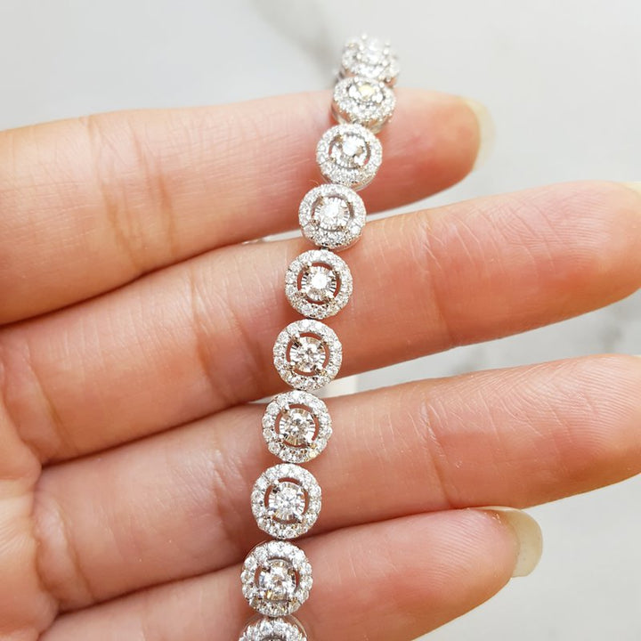Gems One Diamond Halo Circle Link Tennis Bracelet In 14k White Gold (4ctw)