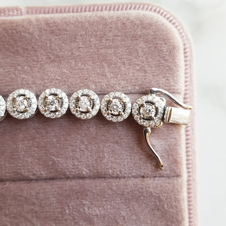 Gems One Diamond Halo Circle Link Tennis Bracelet In 14k White Gold (4ctw)