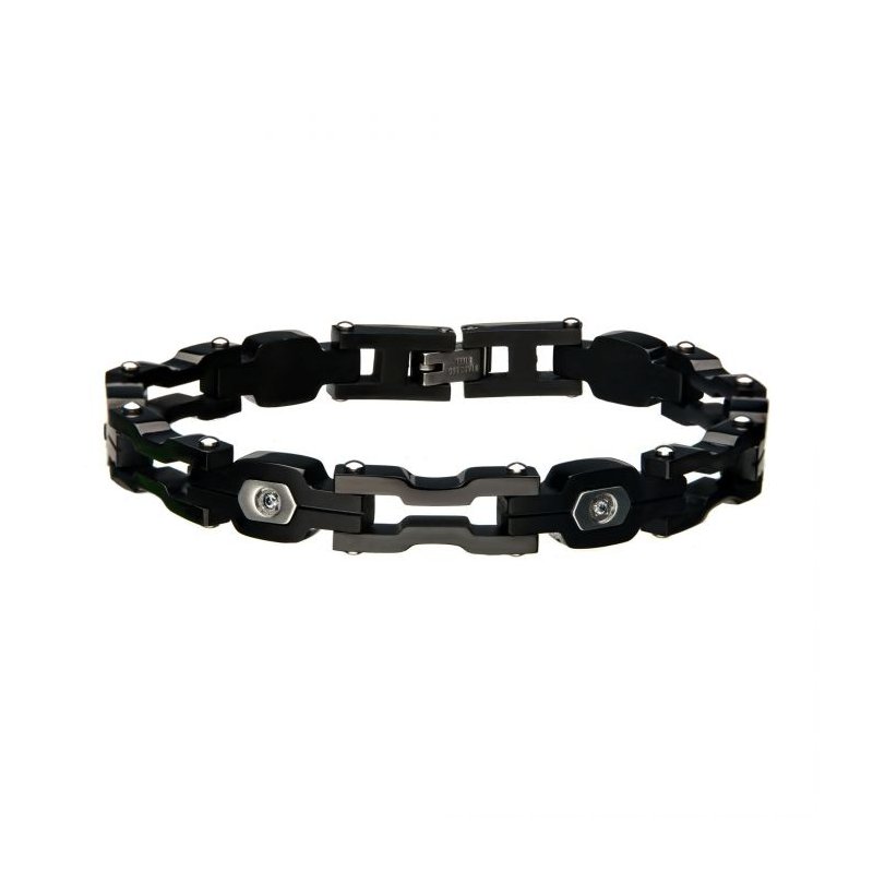 INOX Jewelry Steel Black IP with Black CZ Bracelet