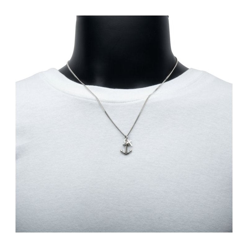 INOX Jewelry 925 Silver Oxidized Anchor & Cross Duo Pendant with Chain