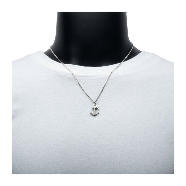 INOX Jewelry 925 Silver Oxidized Anchor & Cross Duo Pendant with Chain