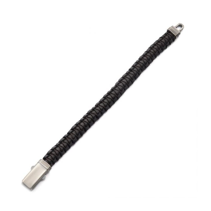 INOX Jewelry Black & Brown Braided Leather Bracelet with Dual Release 925 Sterling Silver Clasp